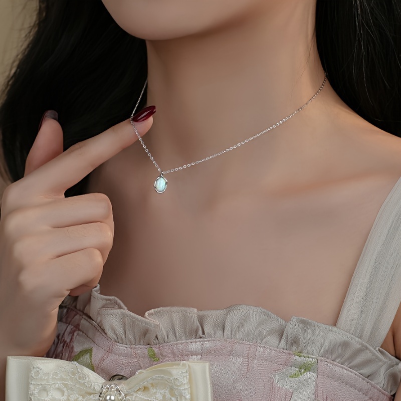925 Silver Opal Jewelry Set Necklace Earrings Vacation Style Music Festivals